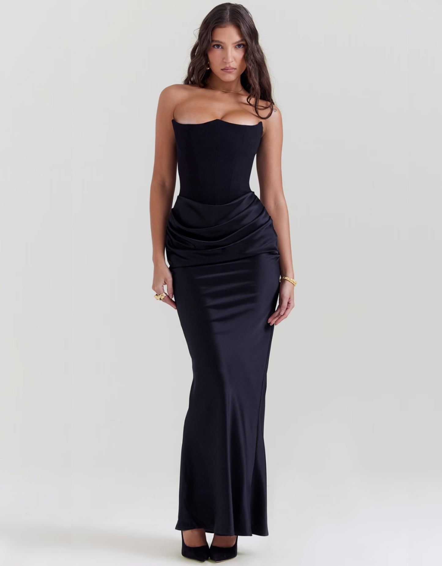 Solana Corset Maxi Dress - Black