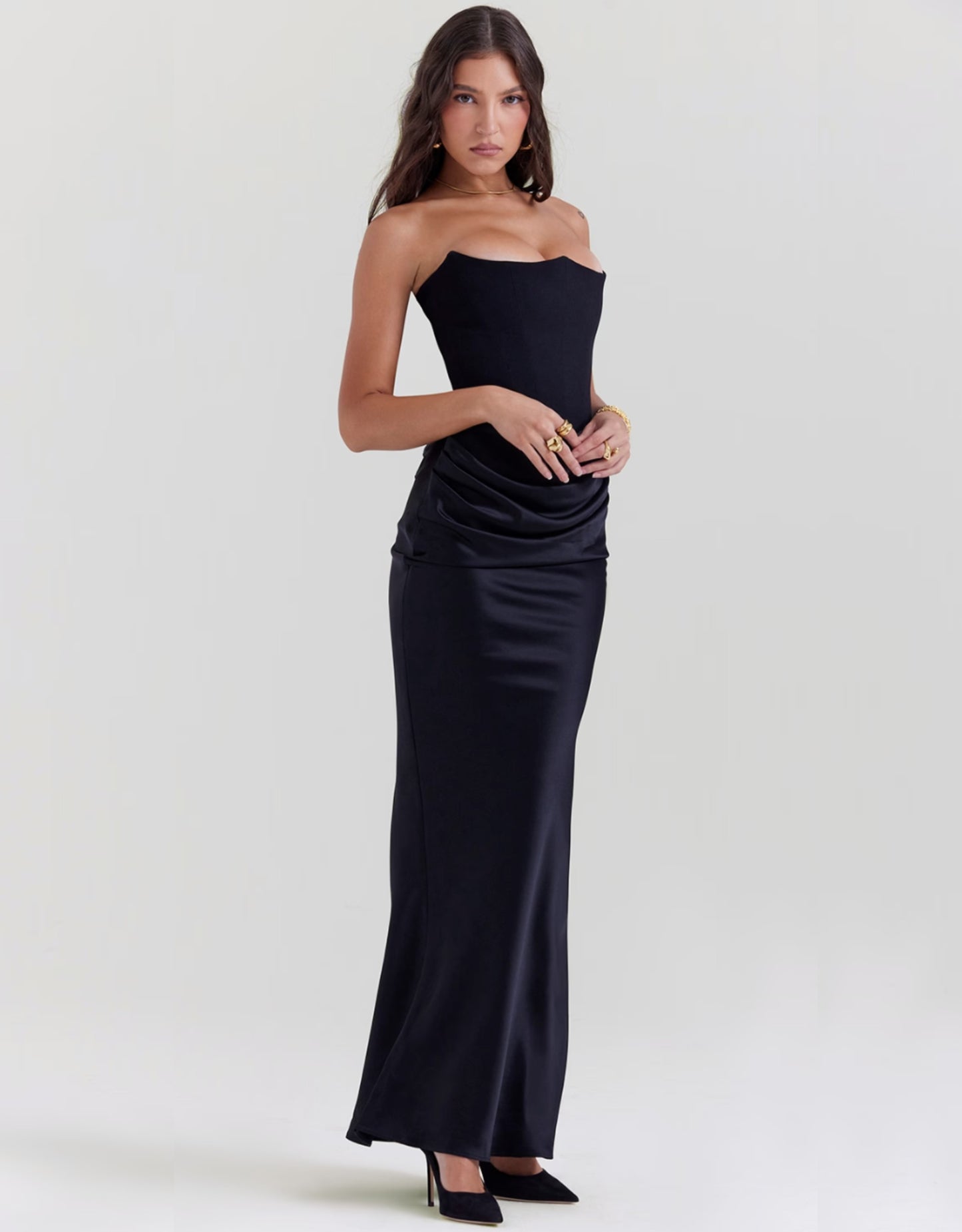 Solana Corset Maxi Dress - Black