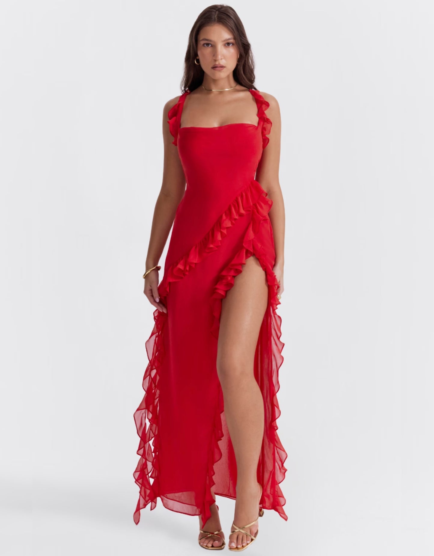 Vera Ruffle Maxi Dress - Ruby