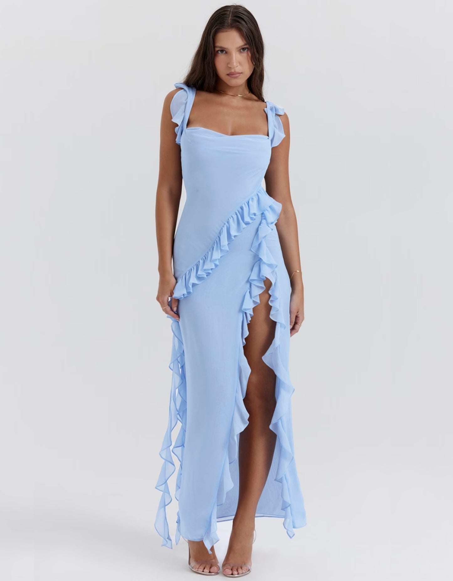 Vera Ruffle Maxi Dress - Sky Blue